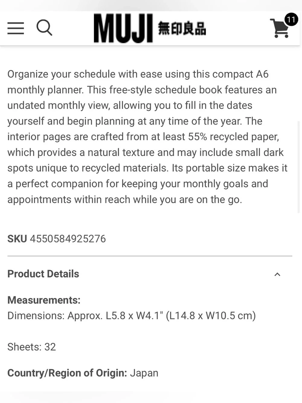 Muji ordered wrong